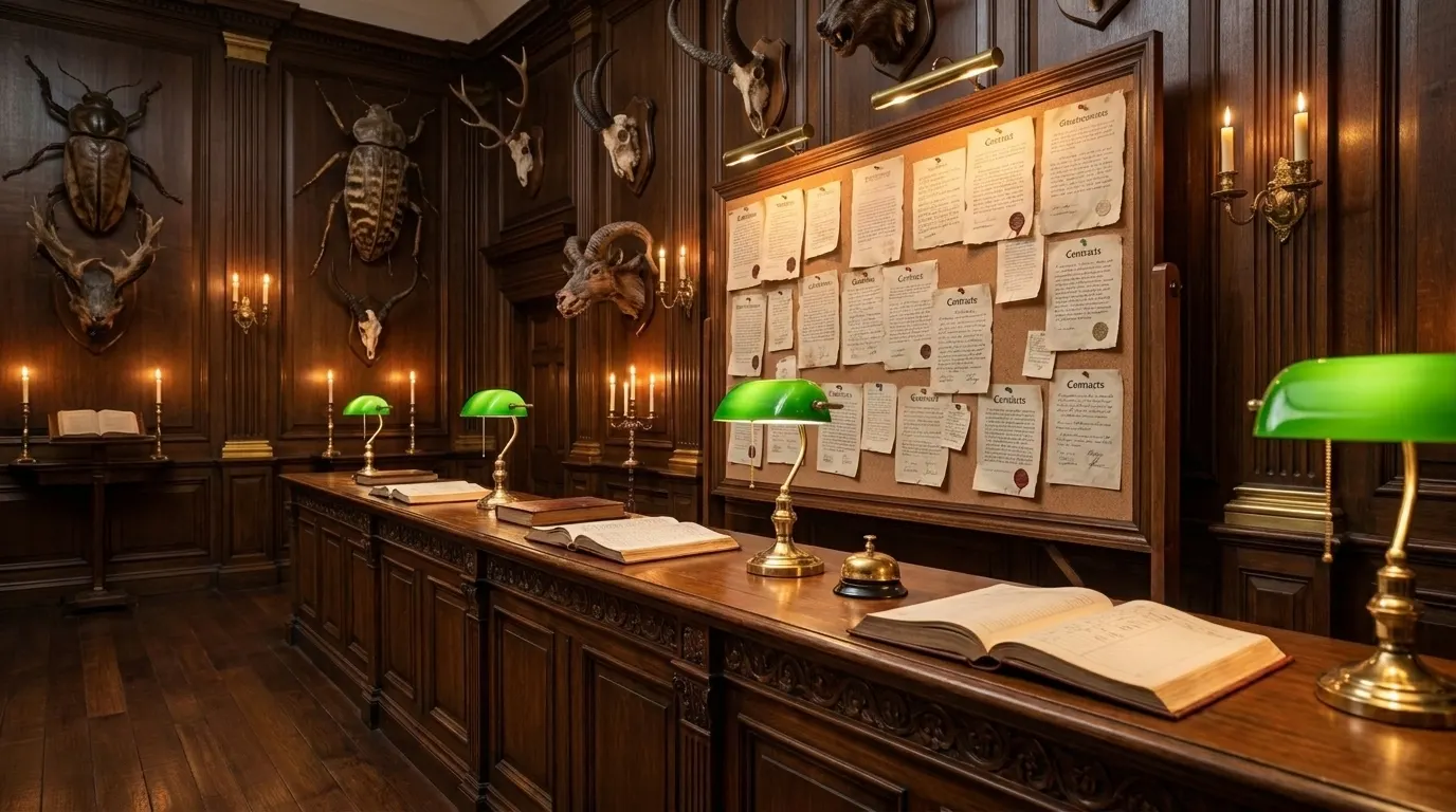 The Society Hall, studio artwork for He Who Fights with Monsters